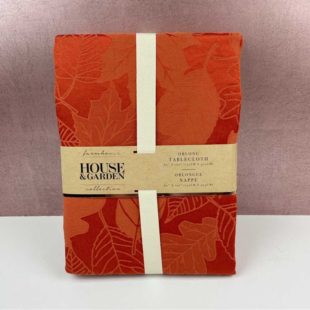 Farmhouse House & Garden Orange Fall Leaves Oblong Tablecloth New Home Decor